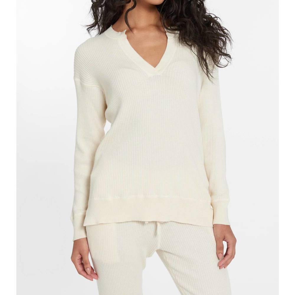 NEW LEIMERE cabo split neck top in antique white